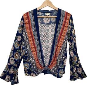 Anthropologie Fig & Flower Top Multicolor‎ Bell Sleeve Boho Artsy Whimsy Medium